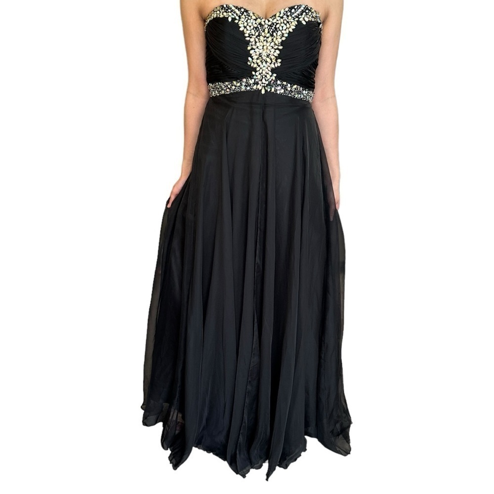 ✨Host Pick✨ BLACK CHIFFON PROM FORMAL EVENING GOWN WITH  RHINESTONE ACCENTS 4 - Picture 5 of 16